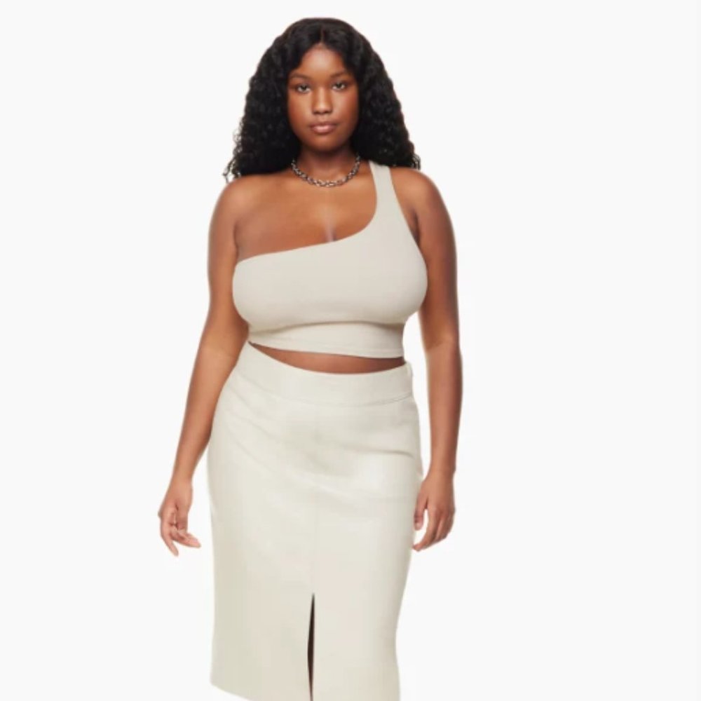 Babaton Sculpt Knit One-Shoulder Cropped Tank Cropped one-shoulder top Lg